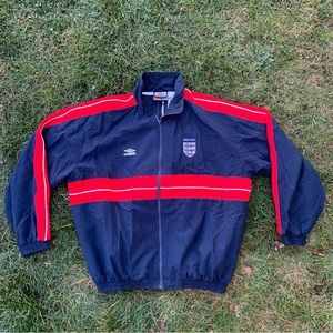 Vintage Umbro England National Team Jacket Windbreaker Size XL Blue Red Full Zip
